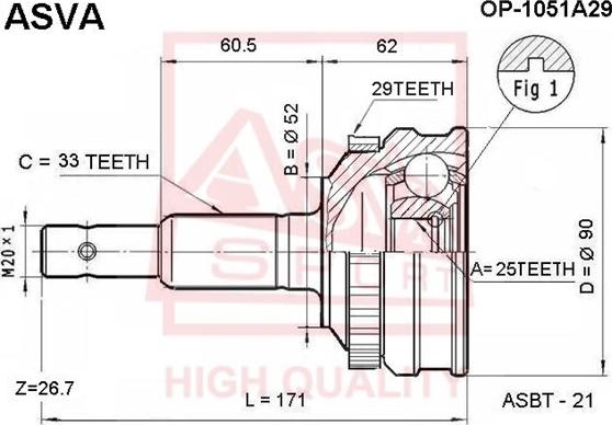 ASVA OP-1051A29 - Каре комплект, полуоска vvparts.bg