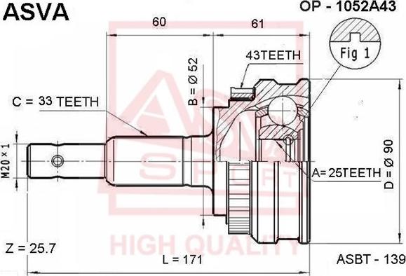 ASVA OP-1052A43 - Каре комплект, полуоска vvparts.bg