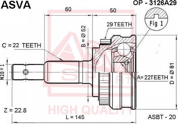 ASVA OP-3126A29 - Каре комплект, полуоска vvparts.bg