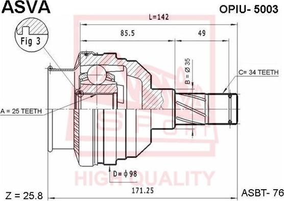 ASVA OPIU-5003 - Каре комплект, полуоска vvparts.bg