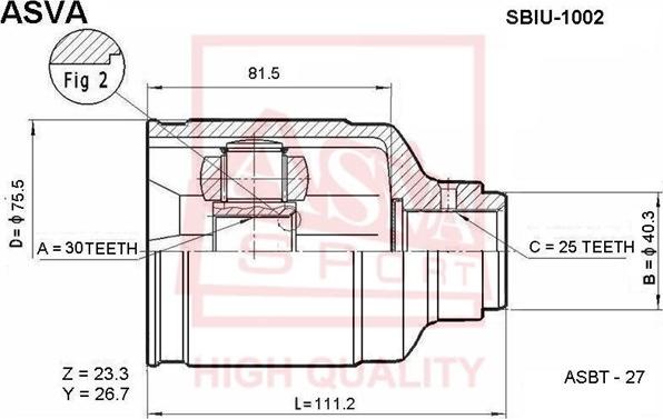 ASVA SBIU-1002 - Каре комплект, полуоска vvparts.bg