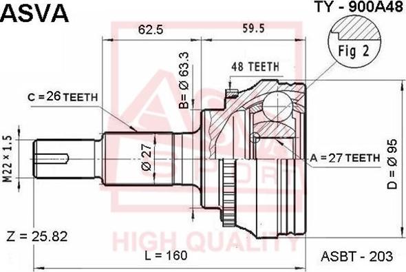 ASVA TY-900A48 - Каре комплект, полуоска vvparts.bg