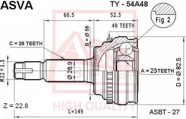 ASVA TY-54A48 - Каре комплект, полуоска vvparts.bg