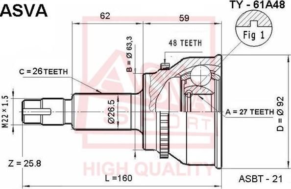 ASVA TY-61A48 - Каре комплект, полуоска vvparts.bg