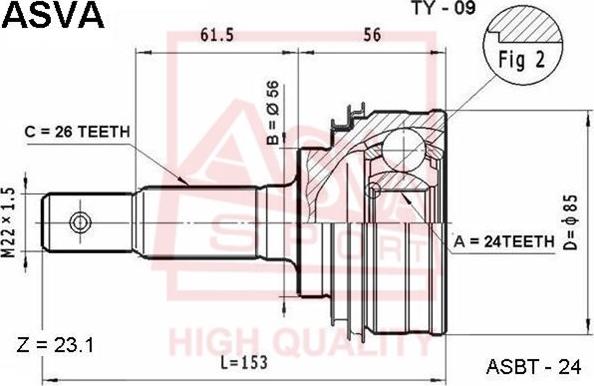 ASVA TY-09 - Каре комплект, полуоска vvparts.bg