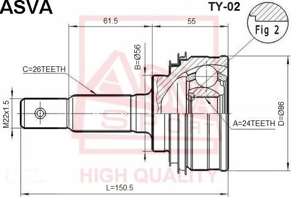 ASVA TY-02 - Каре комплект, полуоска vvparts.bg