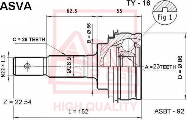 ASVA TY-16 - Каре комплект, полуоска vvparts.bg