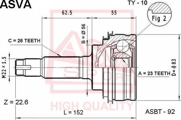 ASVA TY-10 - Каре комплект, полуоска vvparts.bg