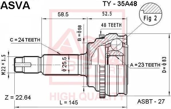 ASVA TY-35A48 - Каре комплект, полуоска vvparts.bg