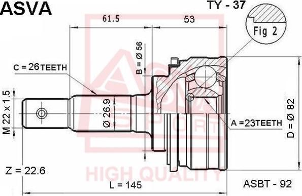 ASVA TY-37 - Каре комплект, полуоска vvparts.bg