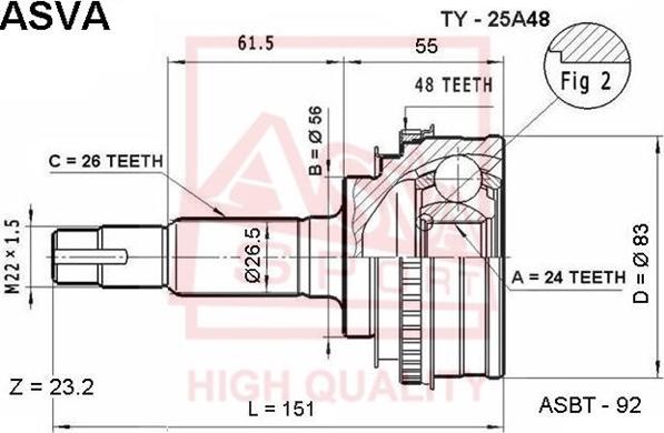 ASVA TY-25A48 - Каре комплект, полуоска vvparts.bg