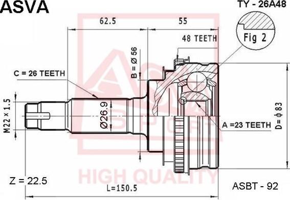 ASVA TY-26A48 - Каре комплект, полуоска vvparts.bg