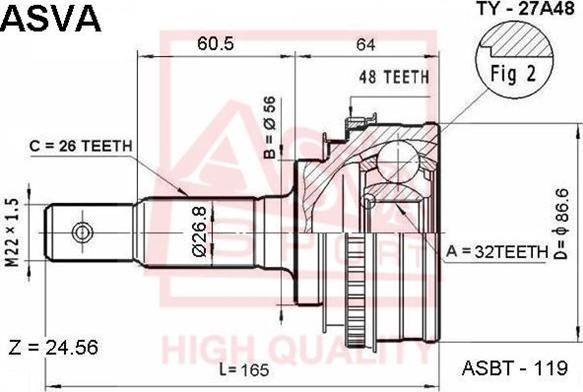 ASVA TY-27A48 - Каре комплект, полуоска vvparts.bg