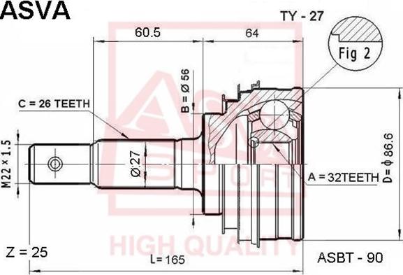 ASVA TY-27 - Каре комплект, полуоска vvparts.bg