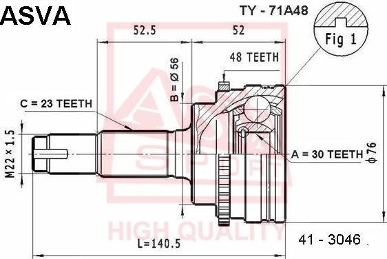 ASVA TY-71A48 - Каре комплект, полуоска vvparts.bg