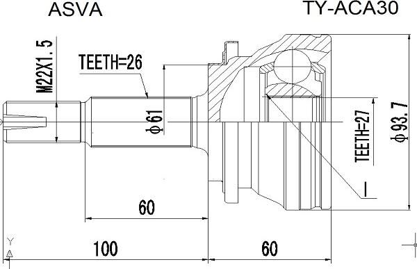 ASVA TY-ACA30 - Каре комплект, полуоска vvparts.bg