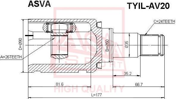 ASVA TYIL-AV20 - Каре комплект, полуоска vvparts.bg