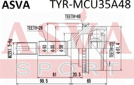 ASVA TYR-MCU35A48 - Каре комплект, полуоска vvparts.bg