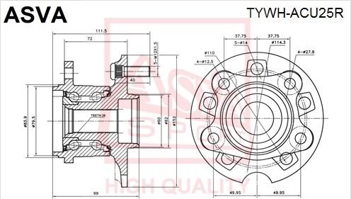 ASVA TYWH-ACU25R - Главина на колелото vvparts.bg