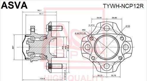 ASVA TYWH-NCP12R - Главина на колелото vvparts.bg