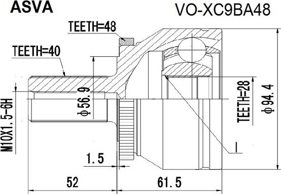 ASVA VO-XC9BA48 - Каре комплект, полуоска vvparts.bg