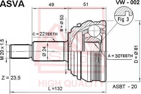 ASVA VW-002 - Каре комплект, полуоска vvparts.bg