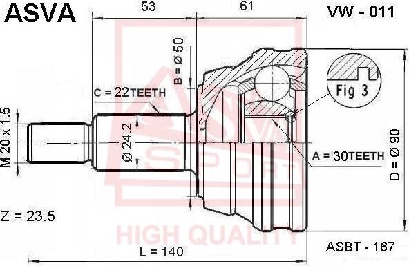 CNAB VW011 - Каре комплект, полуоска vvparts.bg