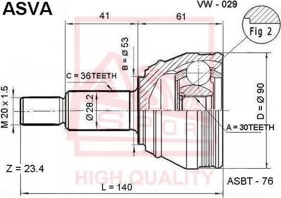 ASVA VW-029 - Каре комплект, полуоска vvparts.bg