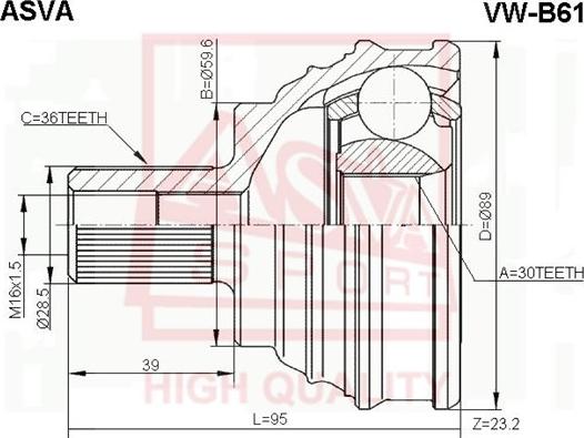 ASVA VW-B61 - Каре комплект, полуоска vvparts.bg