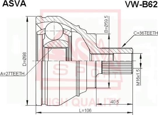 ASVA VW-B62 - Каре комплект, полуоска vvparts.bg