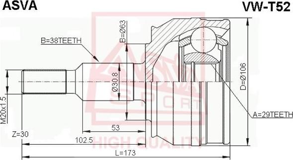 ASVA VW-T52 - Каре комплект, полуоска vvparts.bg