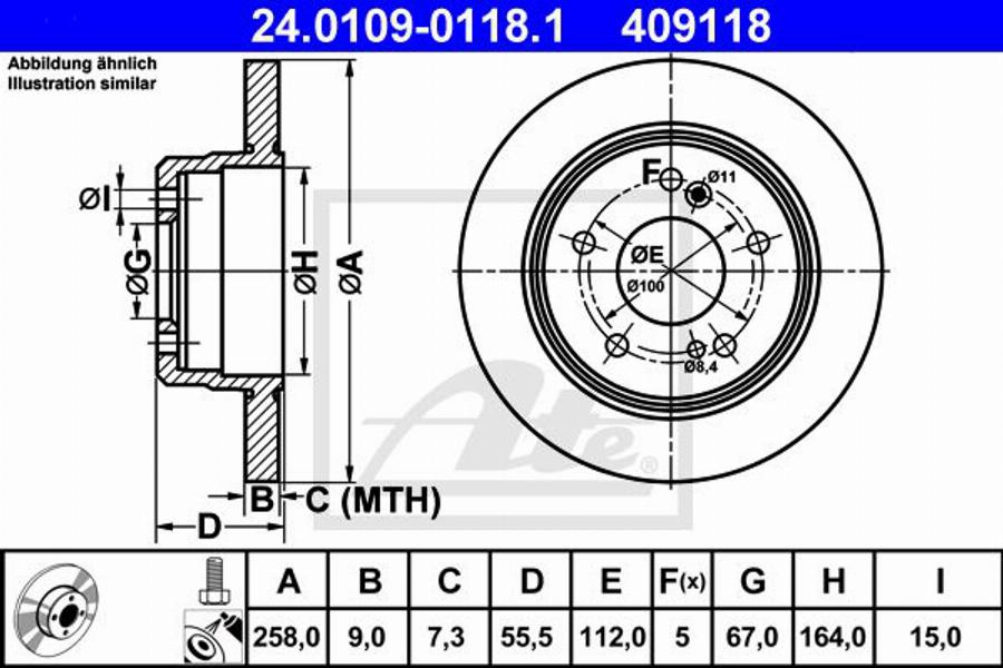 ATE 409118 - Спирачен диск vvparts.bg