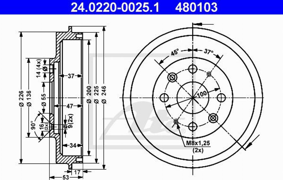 ATE 480103 - Спирачен барабан vvparts.bg