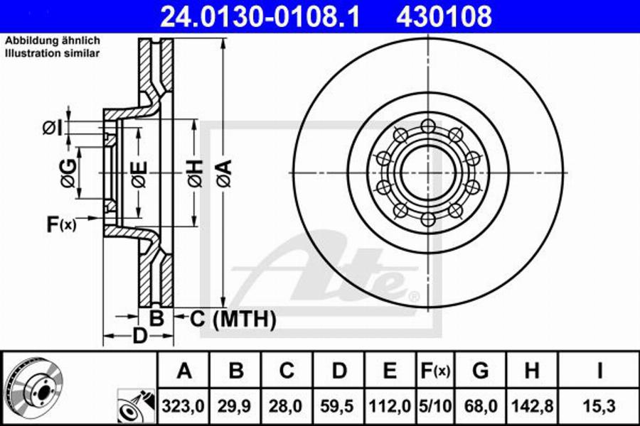 ATE 430108 - Спирачен диск vvparts.bg