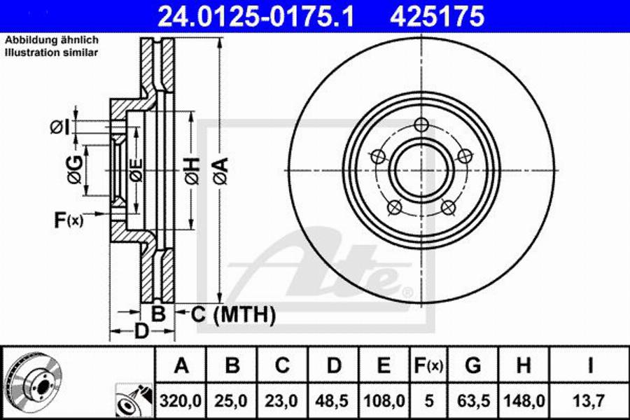 ATE 425175 - Спирачен диск vvparts.bg