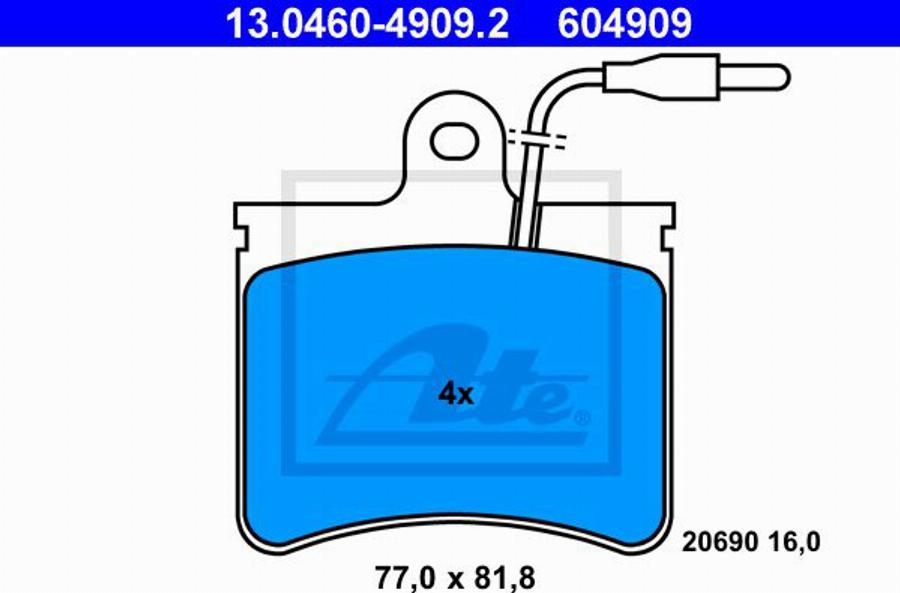 ATE 604909 - Комплект спирачно феродо, дискови спирачки vvparts.bg