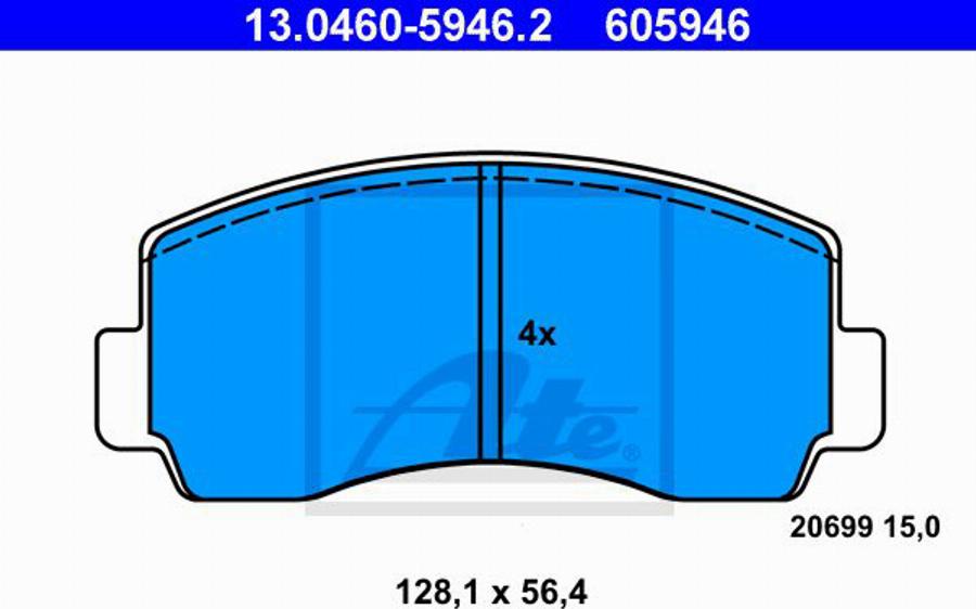 ATE 605946 - Комплект спирачно феродо, дискови спирачки vvparts.bg