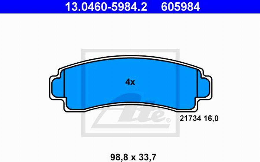 ATE 605984 - Комплект спирачно феродо, дискови спирачки vvparts.bg