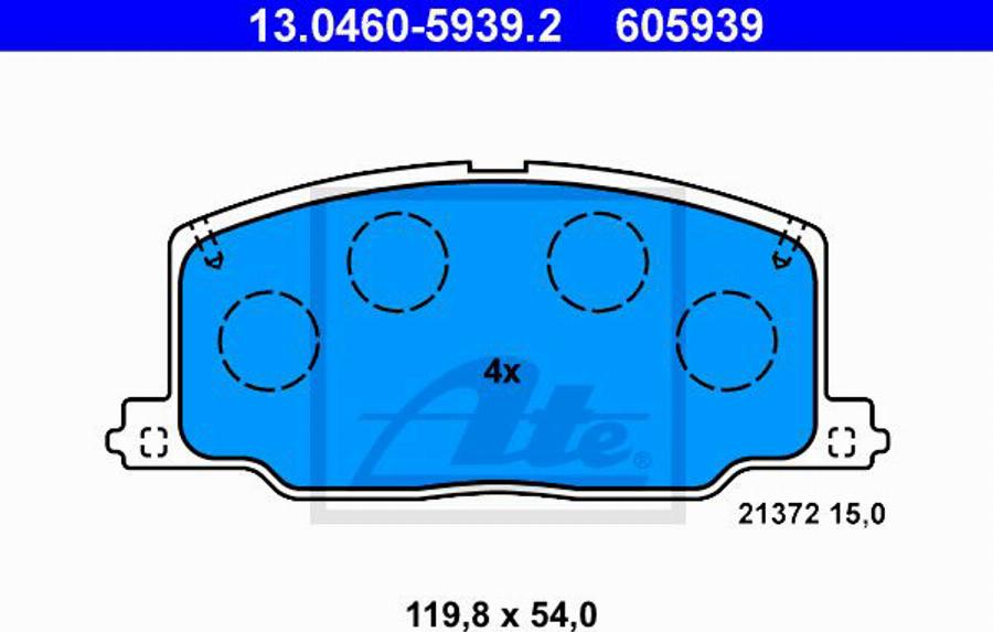 ATE 605939 - Комплект спирачно феродо, дискови спирачки vvparts.bg