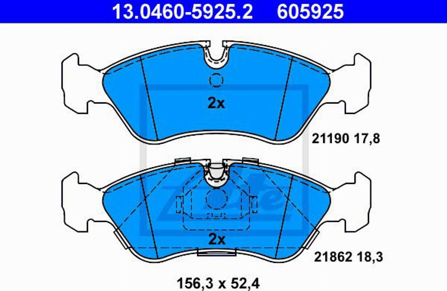 ATE 605925 - Комплект спирачно феродо, дискови спирачки vvparts.bg