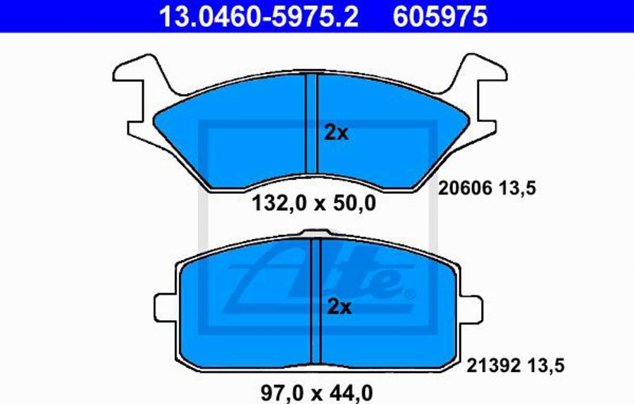 ATE 605975 - Комплект спирачно феродо, дискови спирачки vvparts.bg