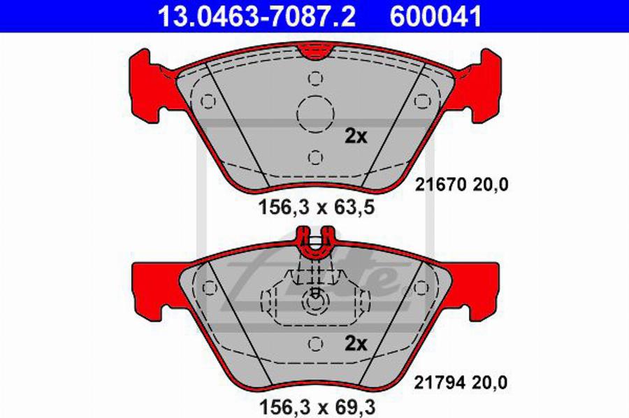 ATE 600041 - Комплект спирачно феродо, дискови спирачки vvparts.bg