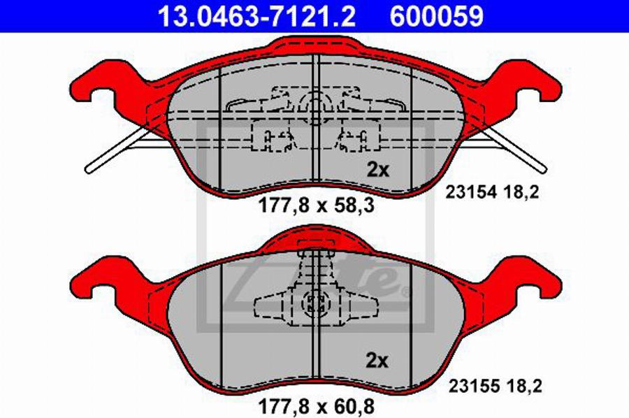 ATE 600059 - Комплект спирачно феродо, дискови спирачки vvparts.bg