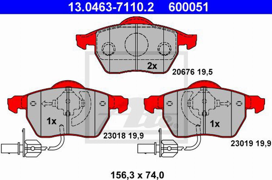 ATE 600051 - Комплект спирачно феродо, дискови спирачки vvparts.bg