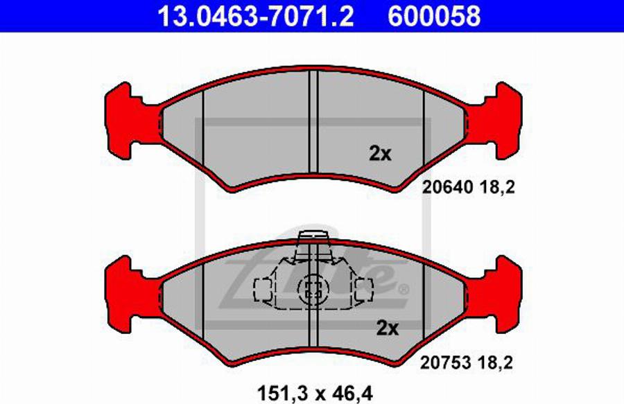 ATE 600058 - Комплект спирачно феродо, дискови спирачки vvparts.bg