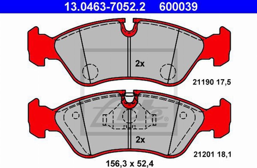 ATE 600039 - Комплект спирачно феродо, дискови спирачки vvparts.bg