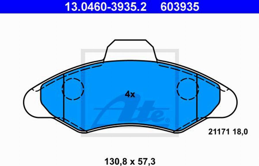 ATE 603935 - Комплект спирачно феродо, дискови спирачки vvparts.bg