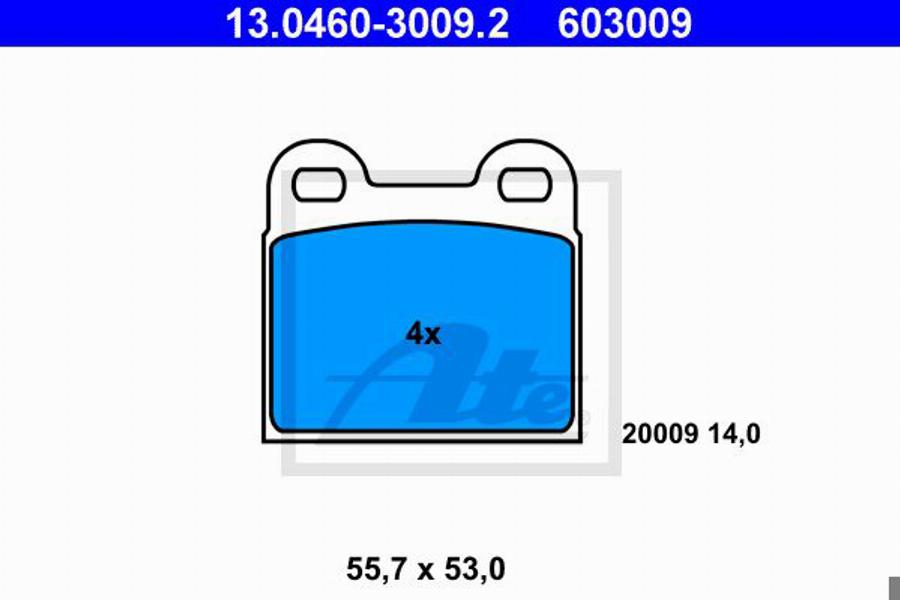 ATE 603009 - Комплект спирачно феродо, дискови спирачки vvparts.bg