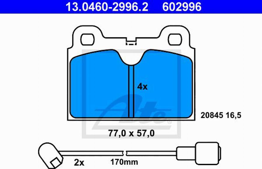 ATE 602996 - Комплект спирачно феродо, дискови спирачки vvparts.bg