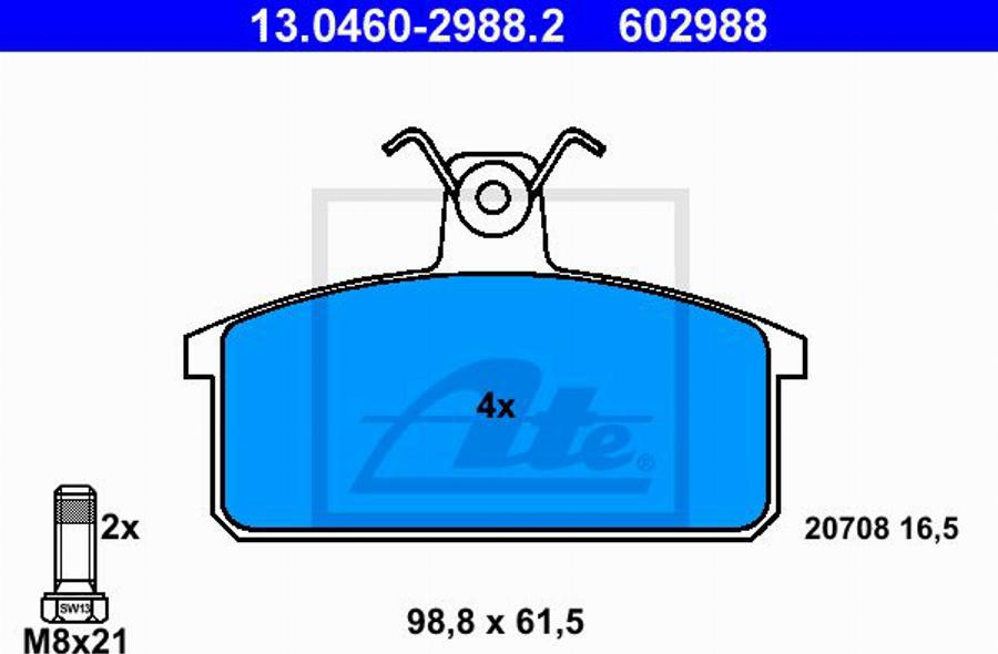 ATE 602988 - Комплект спирачно феродо, дискови спирачки vvparts.bg